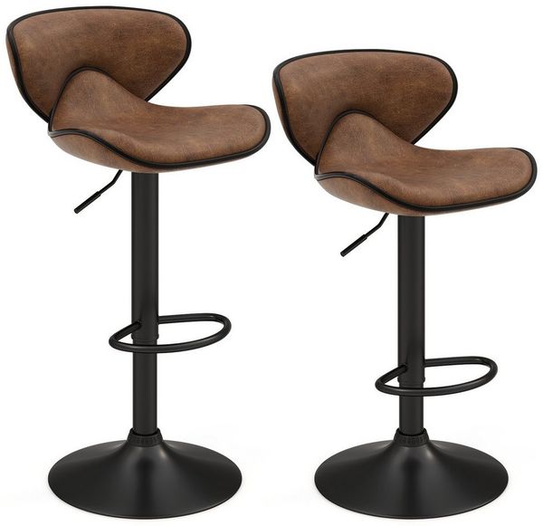 COSTWAY Barhocker (2 St), mit Fußstütze & Lehne, drehbar, Sitzhöhe 65-85cm