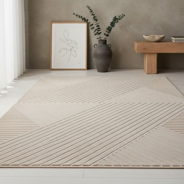 KADIMA DESIGN Teppich ILLER Wohnzimmer Schlafzimmer Waschbar Wohnzimmerteppich Esszimmer, Läufer, Höhe: 14 mm, Beige, 80x150 cm, Strapazierfähig Fußbodenheizung 3D Waschbar