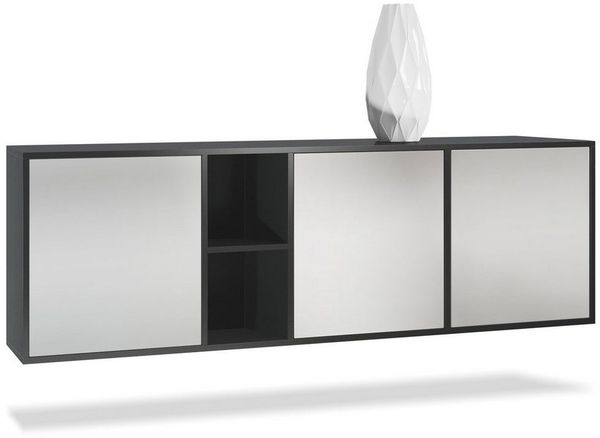 Vladon Kommode Cuba - Schwarz matt/Hellgrau seidenmatt - Modernes Sideboard für Ihr Wohnbereich - (BxHxT) 182 x 53 x 35 cm