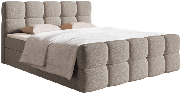 Selsey 'Cloudy' Boxbett mit Bettkästen, Matratze, Topper, Bouclé-Bezug, graubeige, 160x200 cm