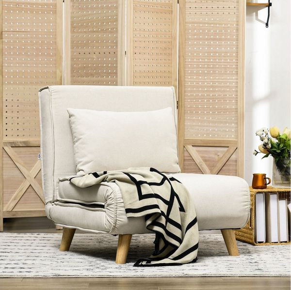 HOMCOM Schlafsofa Klappsessel mit Bettfunktion, Klappsessel 1 Teile, für Wohnzimmer, Cremeweiß