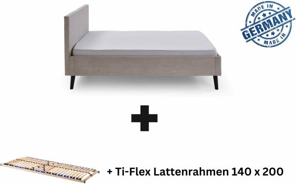 Polsterbett 140 x 200 Bettgestell Bett Doppelbett mit Kopfteil Beige Made in Germany inkl. Lattenrahmen / ohne Matratze