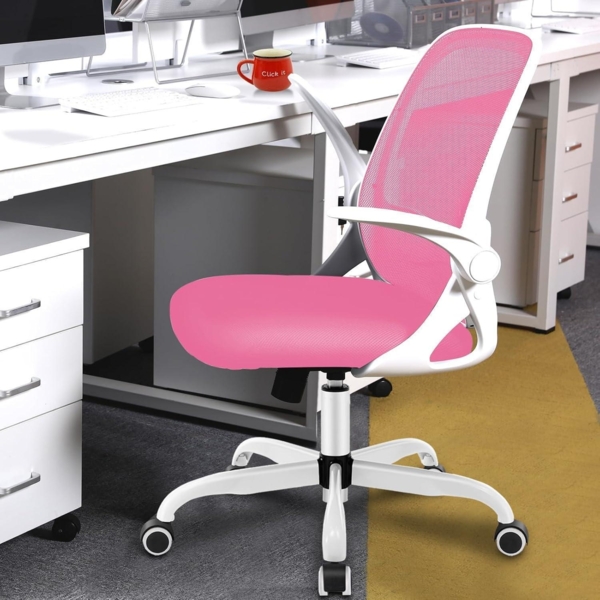 Ergonomischer Bürostuhl mit klappbaren Armlehnen, Mesh, 360° Drehstuhl Schwarz Bild 6