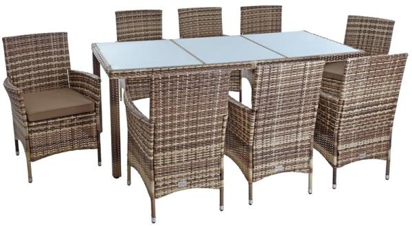 ESTEXO Gartenmöbel Set Essgruppe, Polyrattan Beige-Braun