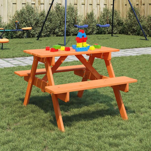 Gartentische, Picknicktisch für 4 Kinder mit Schirmloch Massivholz Tanne