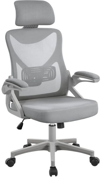 Yaheetech Drehstuhl, Bürostuhl Ergonomisch, Schreibtischstuhl mit Hochklappbaren Armlehnen, Max. Belastbarkeit 136 kg, Grau