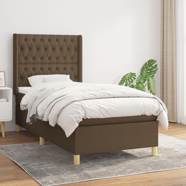 vidaXL Boxspringbett mit Matratze Dunkelbraun 90x190 cm Stoff 3132196