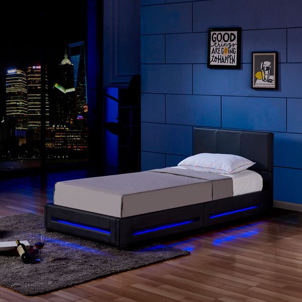 Home Deluxe Polsterbett mit LED-Beleuchtung 'ASTEROID' Schwarz 90x200 cm, mit Matratze