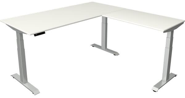 Kerkmann Schreibtisch Sitz-Stehtisch Move 4 silber 180x80x64-129cm mit Anbau elektr. höhenverstellbar weiß