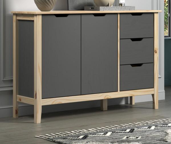 Sideboard Latera in Massivholz Kiefer grau lackiert 110 cm