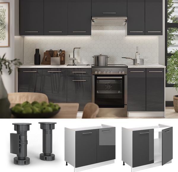 Spülenunterschrank Fame-Line Anthrazit Hochglanz/Weiß 100 cm ohne Arbeitsplatte Vicco Bild 4