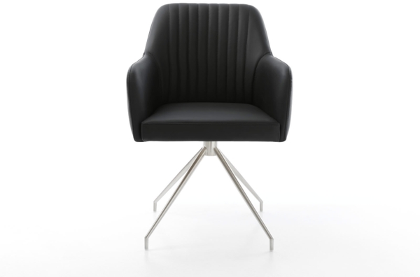 Esszimmerstuhl Greg-Flex Echt-Leder Schwarz Kreuzgestell konisch Edelstahl Taschenfederkern Bild 2