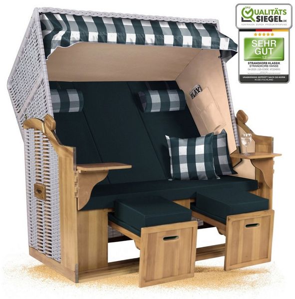 Strandkorb Hanse Strandkorb Strandkorb Ostsee XXL 2,5-Sitzer Volllieger Beige Grün, BxTxH: 150 x 80 x 160 cm, Ostsee XXL Volllieger, Ostsee 2,5-Sitzer Modell 2025, Stabiles Wacholder mit handgefertigtem Polyrattangeflecht