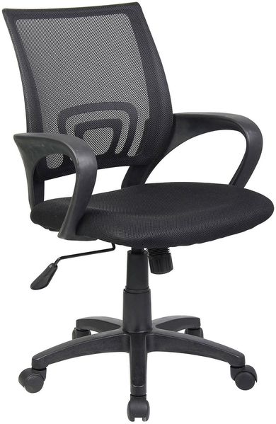 Dmora Stuhl mit Rädern Reticolo, Netzarbeitsstuhl mit Armlehnen, ergonomischer Bürositz, 59x54h90/100 cm, Schwarz