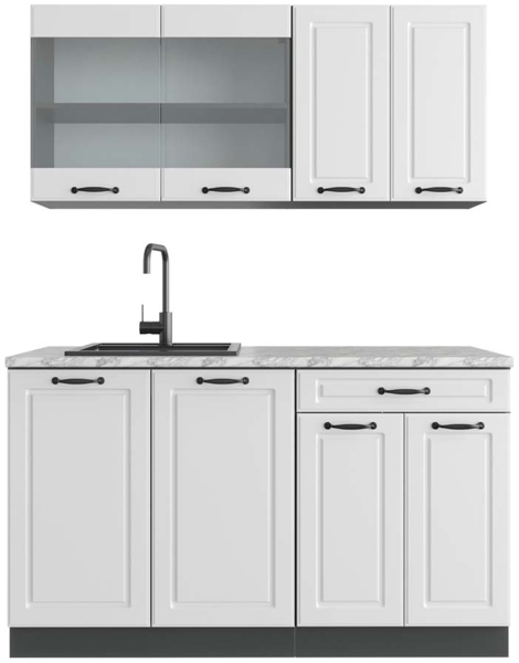 Singleküche R-Line Weiß Landhaus/Anthrazit 140 cm , AP Marmor Vicco