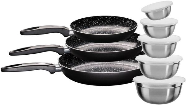 KING Pfannen-Set Küchenstart, Aluminium (Set, 8-tlg, 3 Pfannen, 5 Schüsseln), Induktion, Keramikbeschichtung