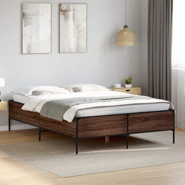 vidaXL Bettgestell Braun Eichen-Optik 135x190 cm Holzwerkstoff Metall 3279816
