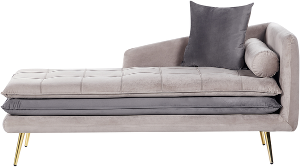 Chaiselongue Samtstoff taupe dunkelgrau rechtsseitig GONESSE
