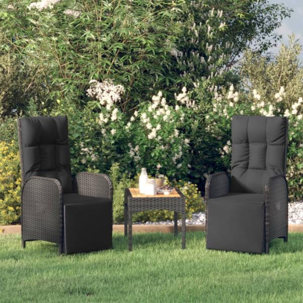 vidaXL Garten-Relaxstühle 2 Stk. mit Tisch Schwarz Poly Rattan 319910