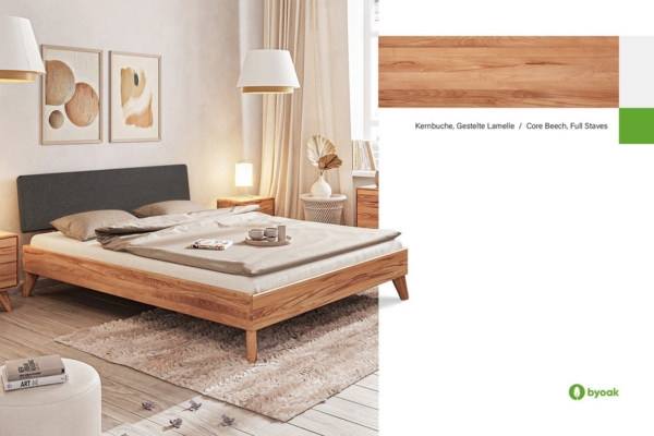 byoak Bett GREG 3 aus Massivholz mit Polsterkopfteil, Naturgeölt Bild 2