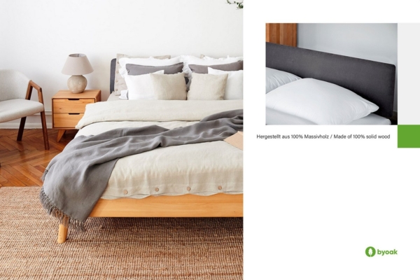 byoak Bett GREG 3 aus Massivholz mit Polsterkopfteil, Naturgeölt Bild 3