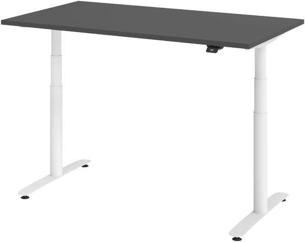 bümö elektrisch höhenverstellbarer Schreibtisch 140x80 cm in graphit, Gestell in weiß, Stehtisch mit 4-fach Speicher, Bluetooth & App-Steuerung, verstellbarer Sitz-Stehschreibtisch, XDLR-14-G-W