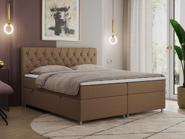 Boxspringbett Doppelbett Polsterbett Kunstlederbett mit Bettkasten - ROMA - 180x200cm - Braun Kunstleder - H3