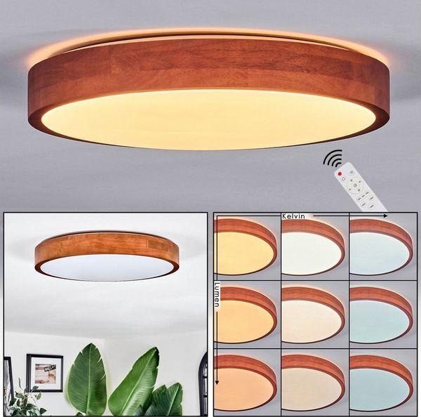 hofstein Deckenleuchte Deckenlampe aus Metall/Holz/Kunststoff in Natur/Braun/Weiß, ohne Leuchtmittel, moderne Deckenleuchte (38,5 cm), CCT einstellbar, mit Fernbedienung