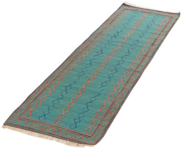 Looma 'Rostam' Kelim Gashgai handgewebt, Schurwolle Grün, 58x207 cm Bild 6