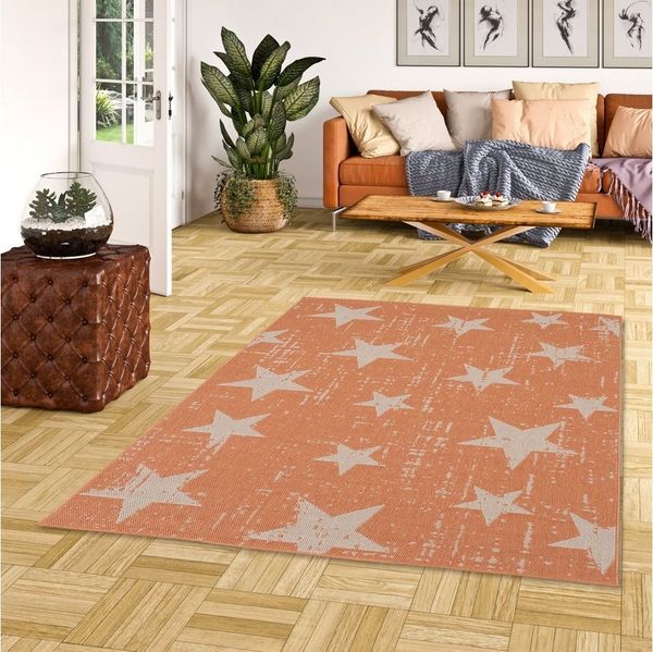 Pergamon Outdoorteppich In & Outdoor Teppich Flachgewebe Marbella Sterne, Rechteckig, Höhe: 4 mm