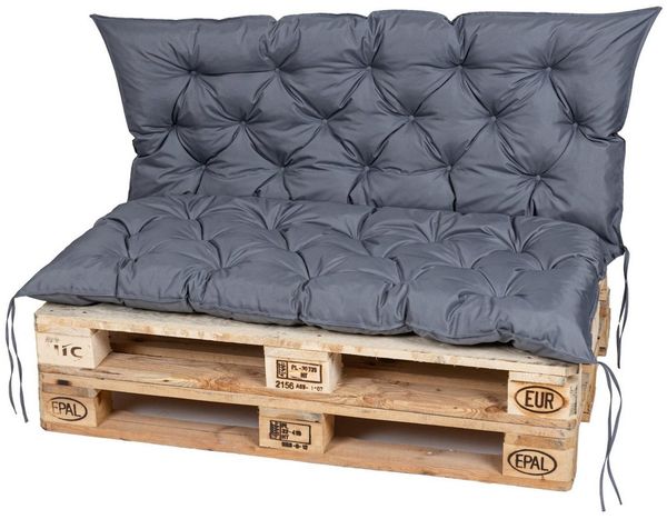 TexDeko® Garden Palettenauflage 120x60 cm mit Rückenlehne wasserabweisend UV - beständig Premium Sitzkissen gesteppt für Europaletten Palettenkissen Palettenpolster (Grau)