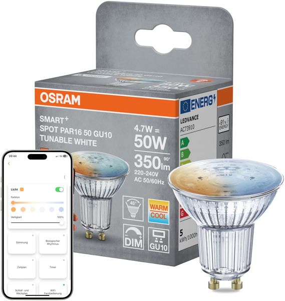 Osram SMART+ MATTER FILAMENT CLASSIC shapes multicolor Edison LED-Lampe Glas klar 4,8 W 470 lm RGBW Wifi Smartspeaker-Kompatibel Dimmbar Energieeffizienzklasse: F