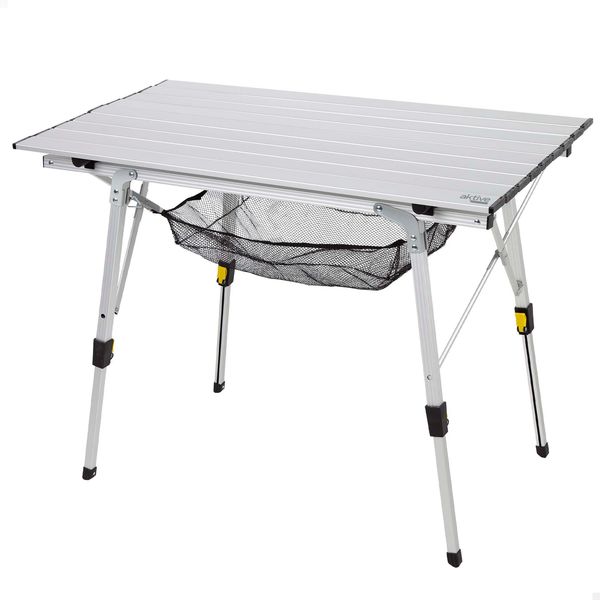 AKTIVE Klapptisch, 90 x 51 x 45/70 cm, Teleskopbeine, rutschfeste Stopper, Tischplatte und Struktur aus Aluminium, trägt 30 kg, abnehmbares Netz, Klapptische, Camping, Strand, Picknick (63052)