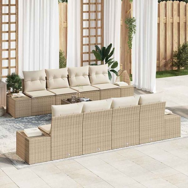 vidaXL Sofa Set mit Kissen 7 pcs Beige und Creme Poly Rattan 3346991