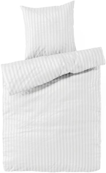 Carpe Sonno Bettwäsche Damast 135x200 155x220 Baumwolle gestreift Ganzjahres Hotel Bettzeug, Mako-Damast, 2 teilig, Elegante Bettwaren Allergiker Bettbezug pflegeleicht Uni Weiß