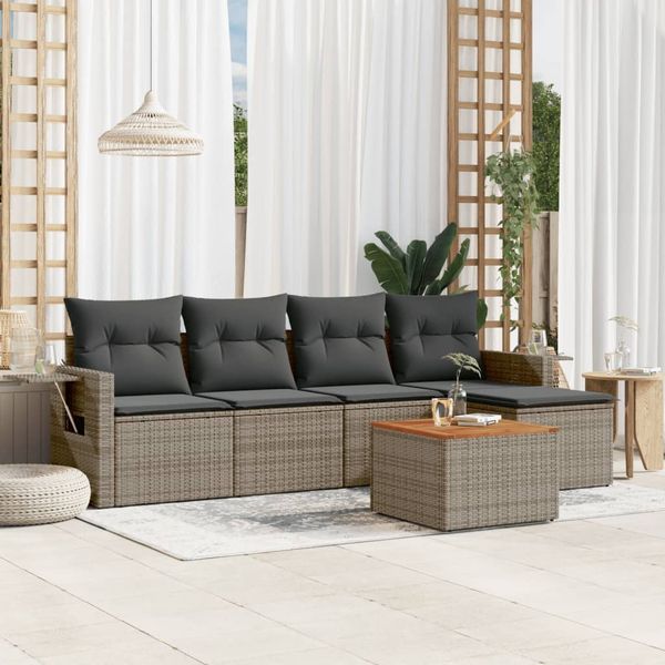 vidaXL 6-tlg. Garten-Sofagarnitur mit Kissen Grau Poly Rattan 3224541