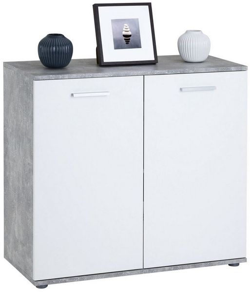 CARO-Möbel Kommode Chicago mit 2 Türen, Moderne Anrichte in Betonoptik/weiß, Sideboard Mehrzweckschrank für Wohnzimmer