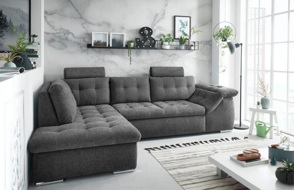 OMAN 2 Ecksofa mit Schlaffunktion, Anthrazit - Moderne Eckcouch in L-Form mit Bettkasten und Armteilverstellung - 283 x 84 (101) x 193 cm (B/H/T)