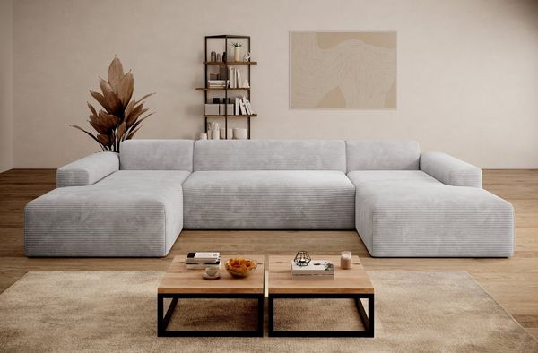 PROMETO Möbel Ecksofa Empire Ecksofa U-Form, Sofa U-Form Beige und Grau