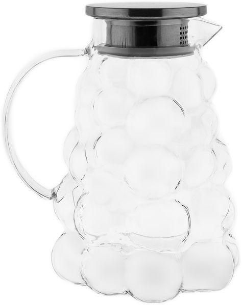 Kia Caraffa Elegante Glaskaraffe mit Edelstahldeckel & Bubble-Design, 1800 ml