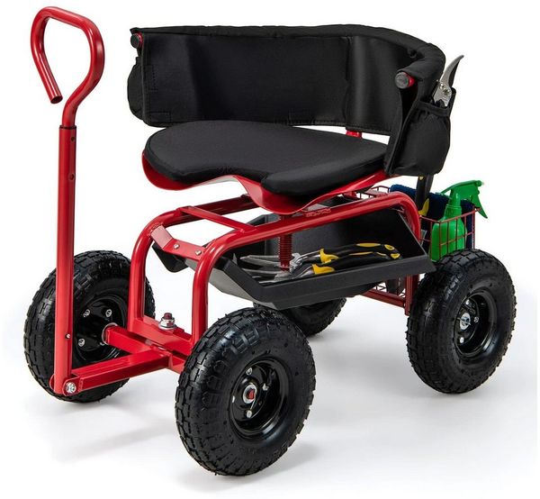 COSTWAY Rollsitz, Gartenwagen, 360 ° drehbar, höhenverstellbar