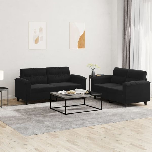 vidaXL 2-tlg. Sofagarnitur mit Kissen Schwarz Mikrofasergewebe 3202317