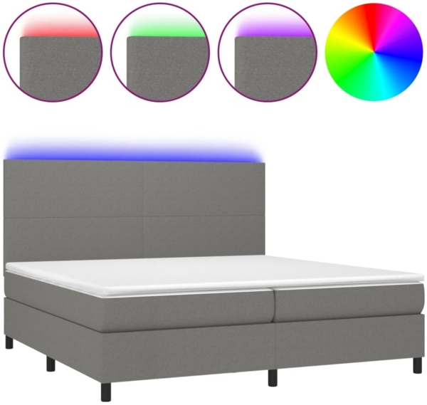 vidaXL Boxspringbett mit Matratze & LED Stoff Dunkelgrau 200x200 cm, Härtegrad: H2 [3134742]