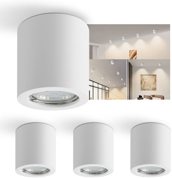 ZMH 4x Aufbauspot weiß Aufbaustrahler rund: Deckenspots GU10 Spots Deckenleuchte Aufputz 230V aus Gips Aufbauleuchte klein Deckenlampe Max. 40W für Wohnzimmer Esszimmer Flur - Ohne Leuchtmittel