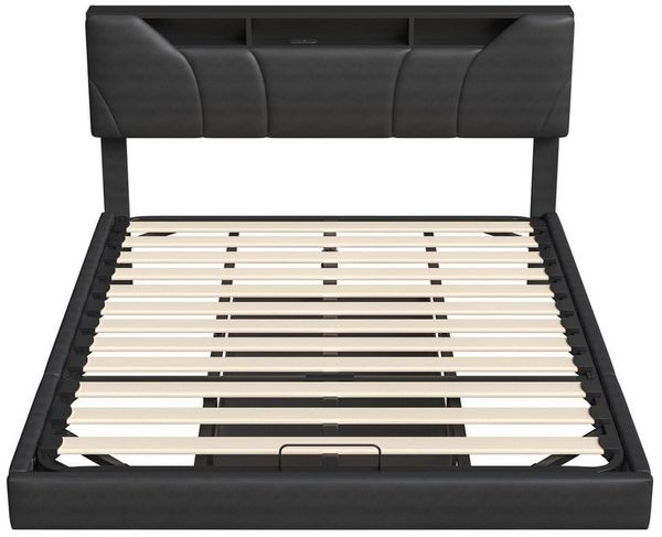 Furnishings Home Polsterbett hydraulisches Doppelbett mit Stauraum + LED-Licht (Set, Set, Bett), Hausbett, mit Bettkasten 160x200cm PU