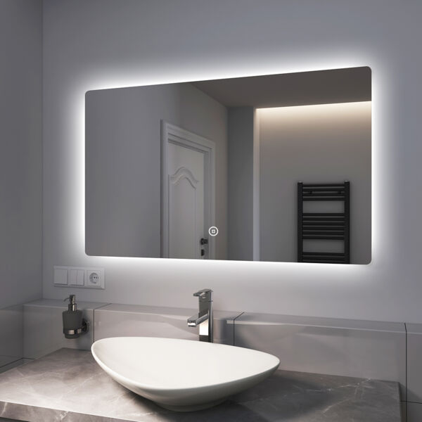 EMKE LED Badspiegel mit Beleuchtung 100x60cm Kaltweiß Touch Dimmbar Wandspiegel