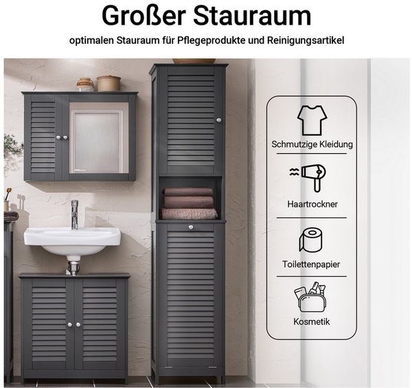 SoBuy Hochschrank BZR124, Badschrank schmal, Badschrank mit Regal, Badezimmer Schrank Badezimmerschrank mit Wäschesack Wäscheschrank Badezimmermöbel