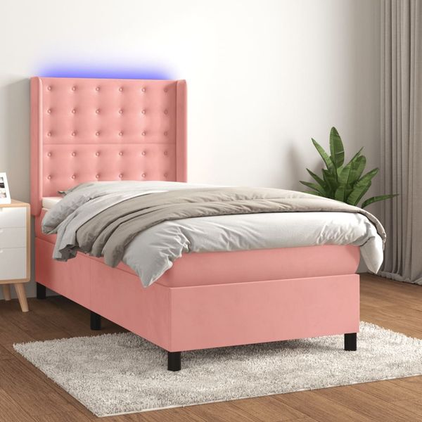 vidaXL Boxspringbett mit Matratze & LED Rosa 100x200 cm Samt 3139792