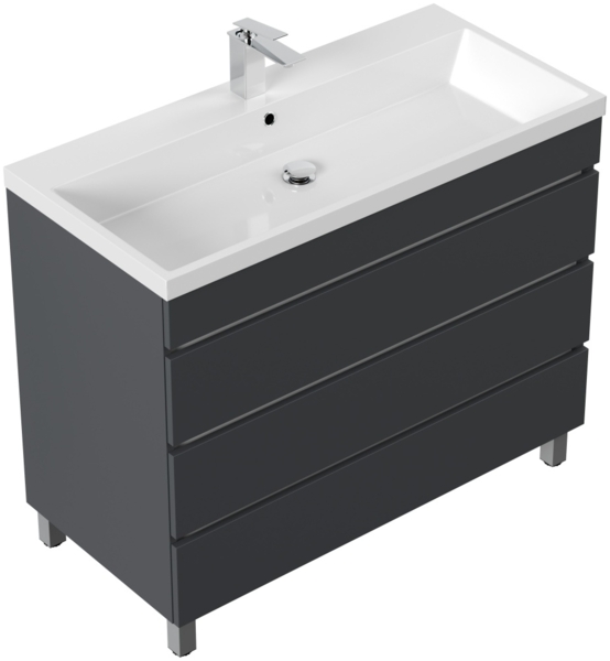 Stand Badmöbel Via 100 grafit mit drei grifflosen Schubladen : Grafit