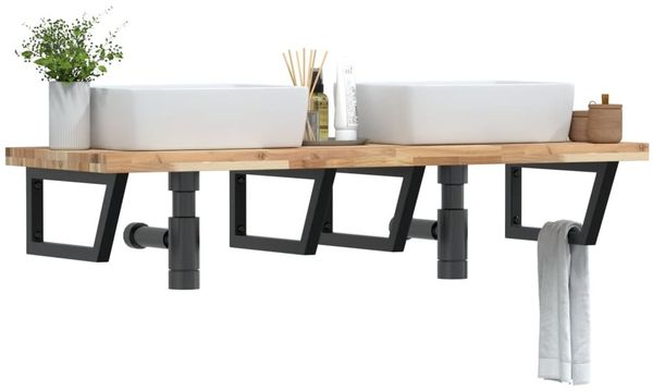 vidaXL Waschbeckenregal Wandmontage Stahl und Akazienholz 3302815